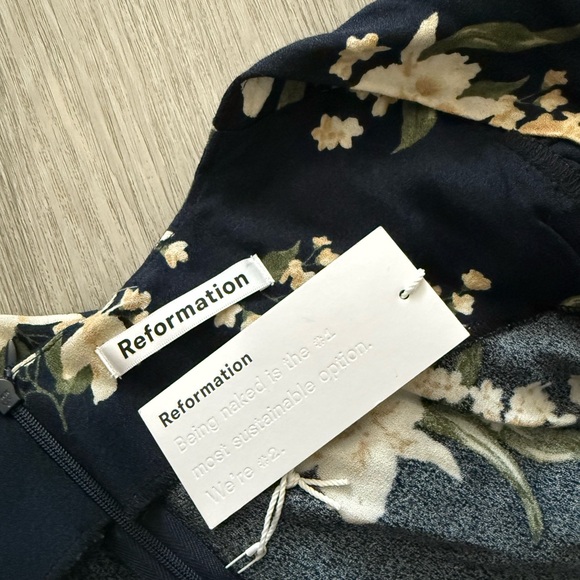 Reformation Matin Navy Floral Midi Dress, NWT - Picture 4 of 4